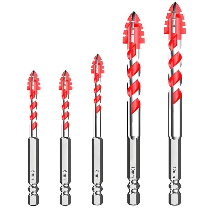 Four Flute Serrated Eccentric Drill Bits Set for Drilling Tiles Glass Marble Granite Wood Plastic Sizes 6 8 10 12mm