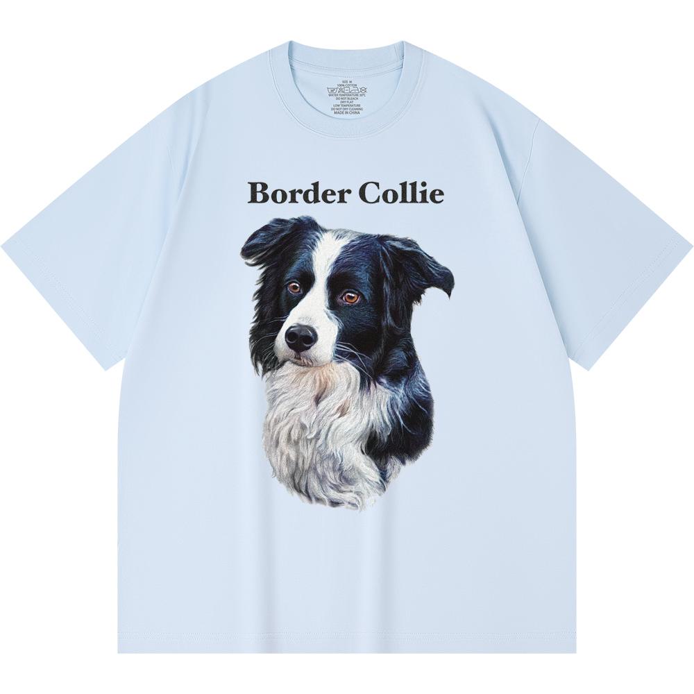 230GSM 100% Cotton T-Shirt Border Collie Print Tees Funny Harajuku Style Combed Cotton Tshirt