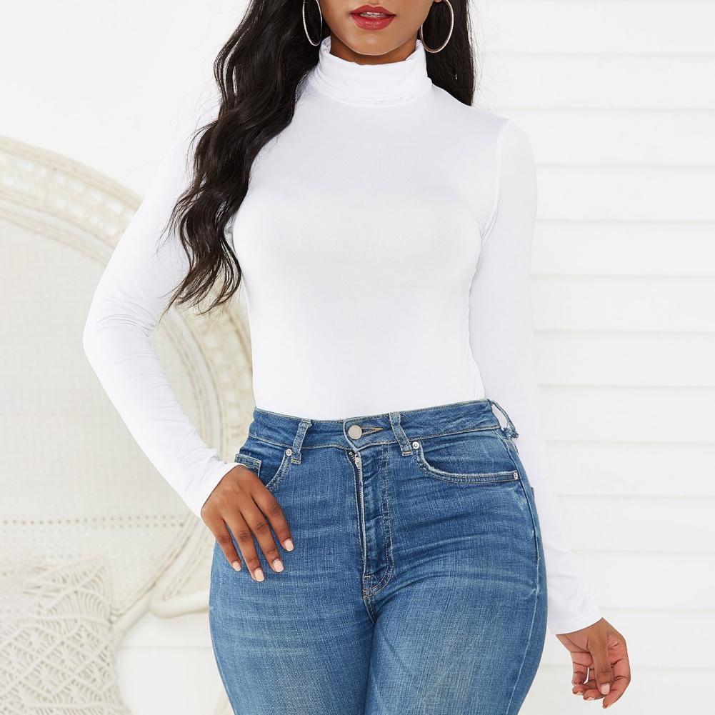 Women's Turtleneck Bodysuit Shapewear Long Sleeve Body Shaper Stretchy Romper Jumpsuit Basic Bodycon