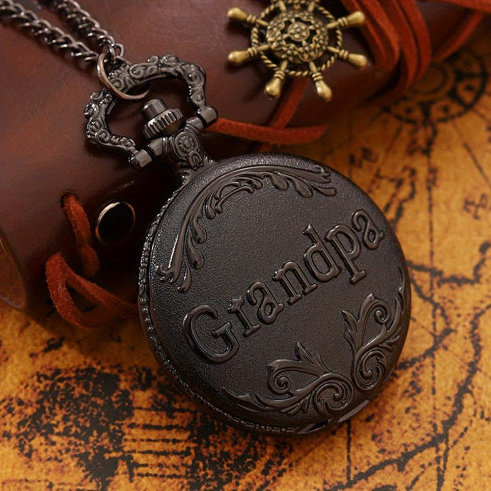 2 шт./комплект, мужские карманные часы, антикварные карманные часы «Gandpa», винтажные кварцевые панк-часы с подвеской на ожерелье, сплав, подарки для коллекционных произведений искусства.