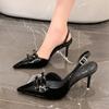 Fashion 2025 Sexy Women High Heels Pumps Shoes Sandals Slingbacks Patent Leather Pointed Toe Party Wedding Shoe Office Black 35-41