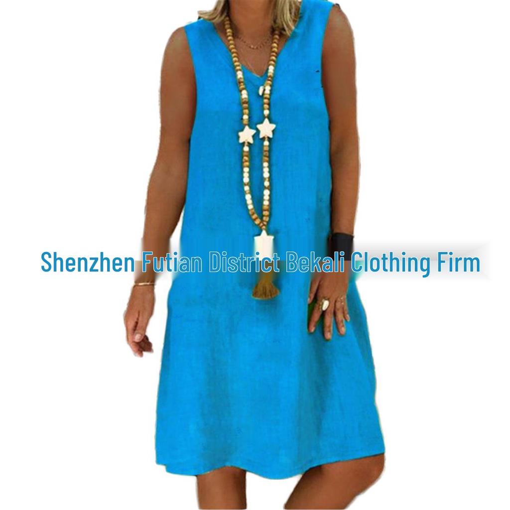 2023 Европейское и американское летнее платье-жилет без рукавов с V-образным вырезом для женщин