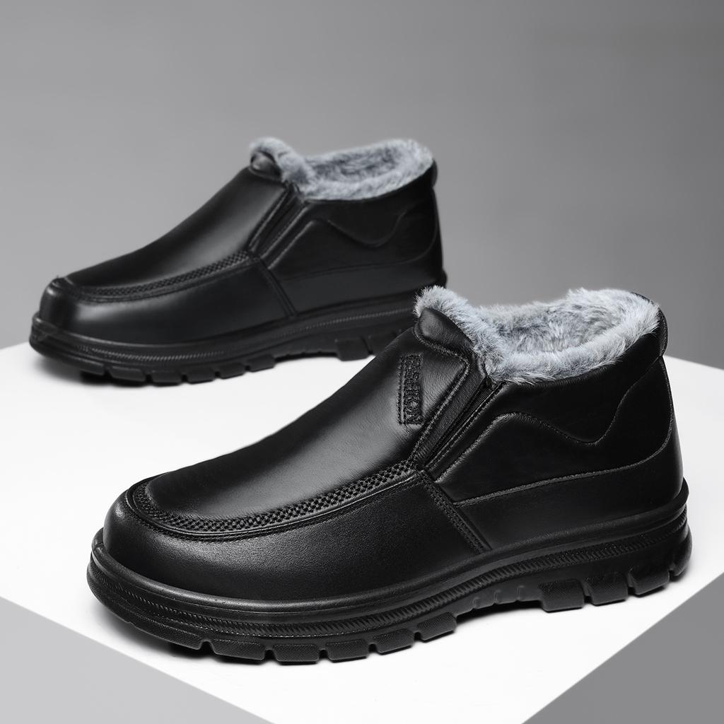 Зимние кожаные сноубутсы мужские нескользящие теплые средние повседневные большого размера легкая подошва удобные мужские ботинки