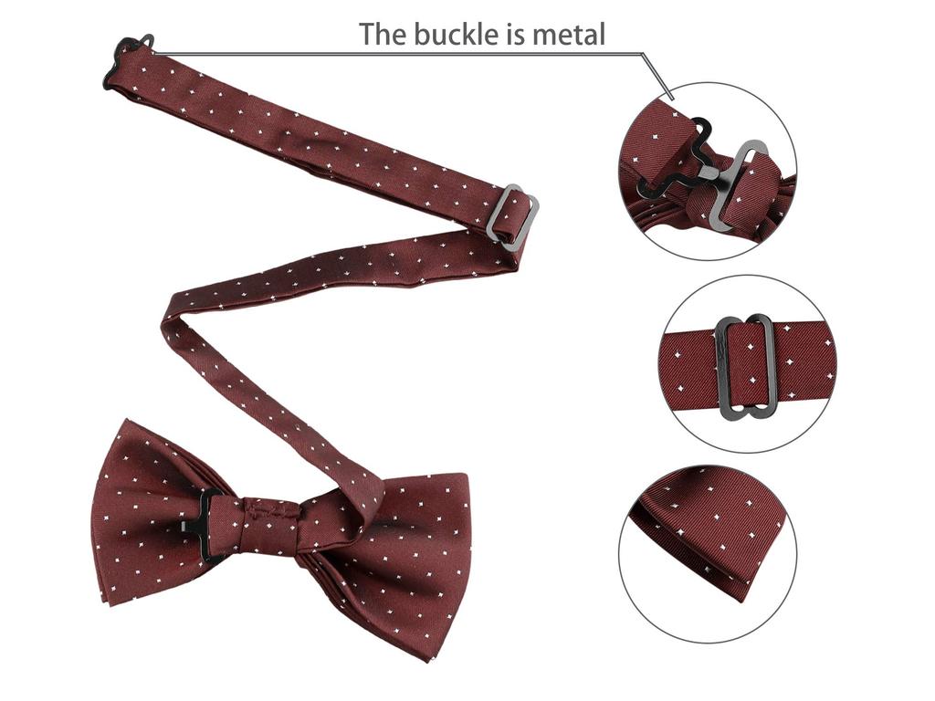 [Allegra K] Галстук, Галстук-бабочка, Карманный платок, Набор из 3 предметов, В горошек, Свадебный, Формальный, Мужской, Винно-красный, Один размер