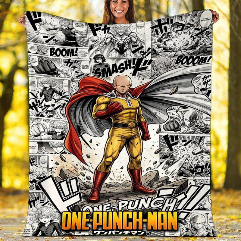 One Punch Man Print Flannel Blanket, Soft Warm Lightweight Throw Blanket for living Room,Sofa Bed Camping office