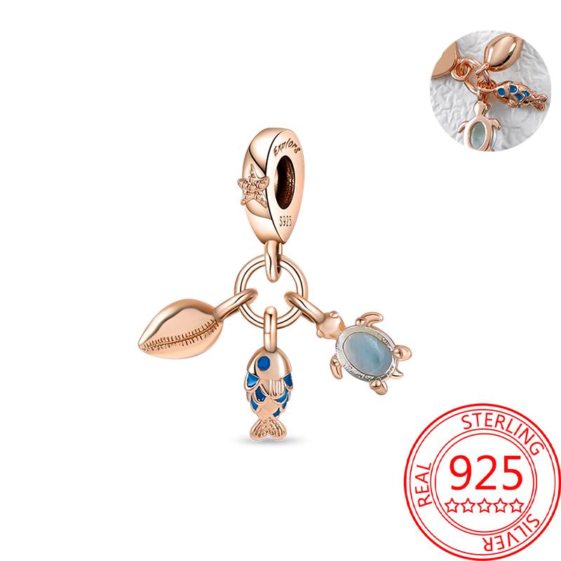 Медь Настоящее Розовое Золото Розовый Осьминог Летняя Черепаха Сердце Подвеска Шарм Подходит для Оригинальных Браслетов Ожерелий Браслет Девушка