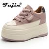 Fujin 9cm Genuine Leather Women Hidden Heels Women Casual Breathable Chunky Sneakers Platform Vulcanized Fashion Summer Shoes