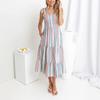 Women's Summer Rainbow Color Stripes Holiday New Lace Up Dress