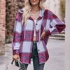 Женская осенне-зимняя куртка с капюшоном, повседневная рубашка средней длины в клетку