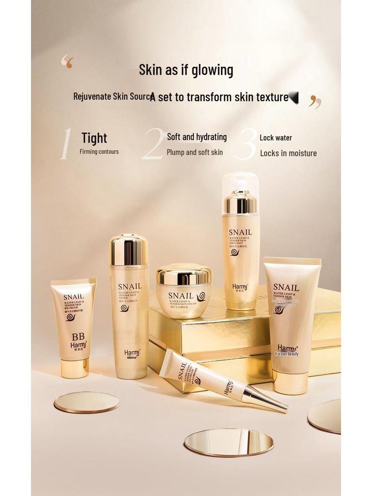 Шесть средств для ухода за кожей с муцином улитки: Подарочный набор: Увлажняющий и Восстанавливающий Лосьон и Крем