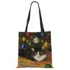 Cute Cat Flower Painting Print Womens Designer Tote Bags Women Handbag Large Shopping Bag Foldable For Groceries CLE