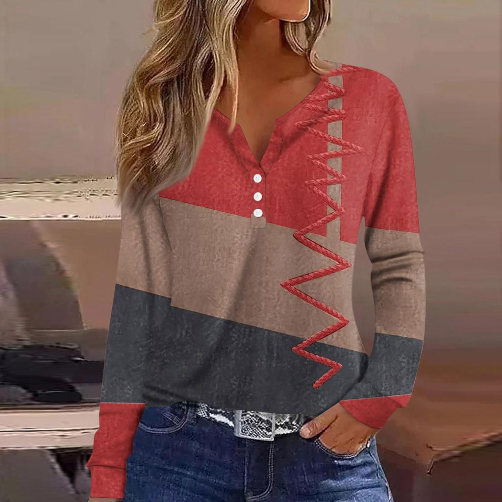 Women's T Shirt Tee Button Long Sleeve Daily Weekend Fashion Basic V- Neck Regular Top