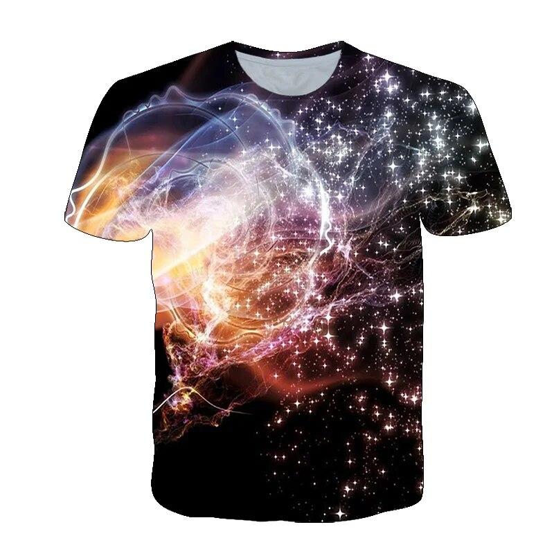 Летняя красивая мужская футболка со звездным небом, новые интересные футболки с рисунком космической туманности, модная дышащая футболка с 3D принтом, топ