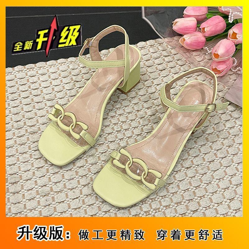 Square Head Thick Heel Outer Wear Internet Celebrity Word Belt Fashion High Heel Sandals Niche Skirt Versatile 2025 Summer and Autumn New