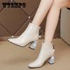 Модные женские ботинки, повседневные ботинки на молнии, теплые женские ботильоны на высоком квадратном каблуке с острым носком, размер