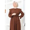 Cape Collar Detailed Belted Hijab Dress Brc1125 Brown