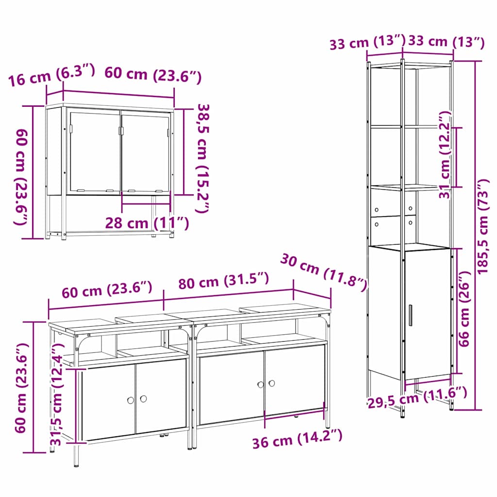 Bathroom Furniture Set with Shelf 4 pcs Reclaimed Wood Wood Based Material
