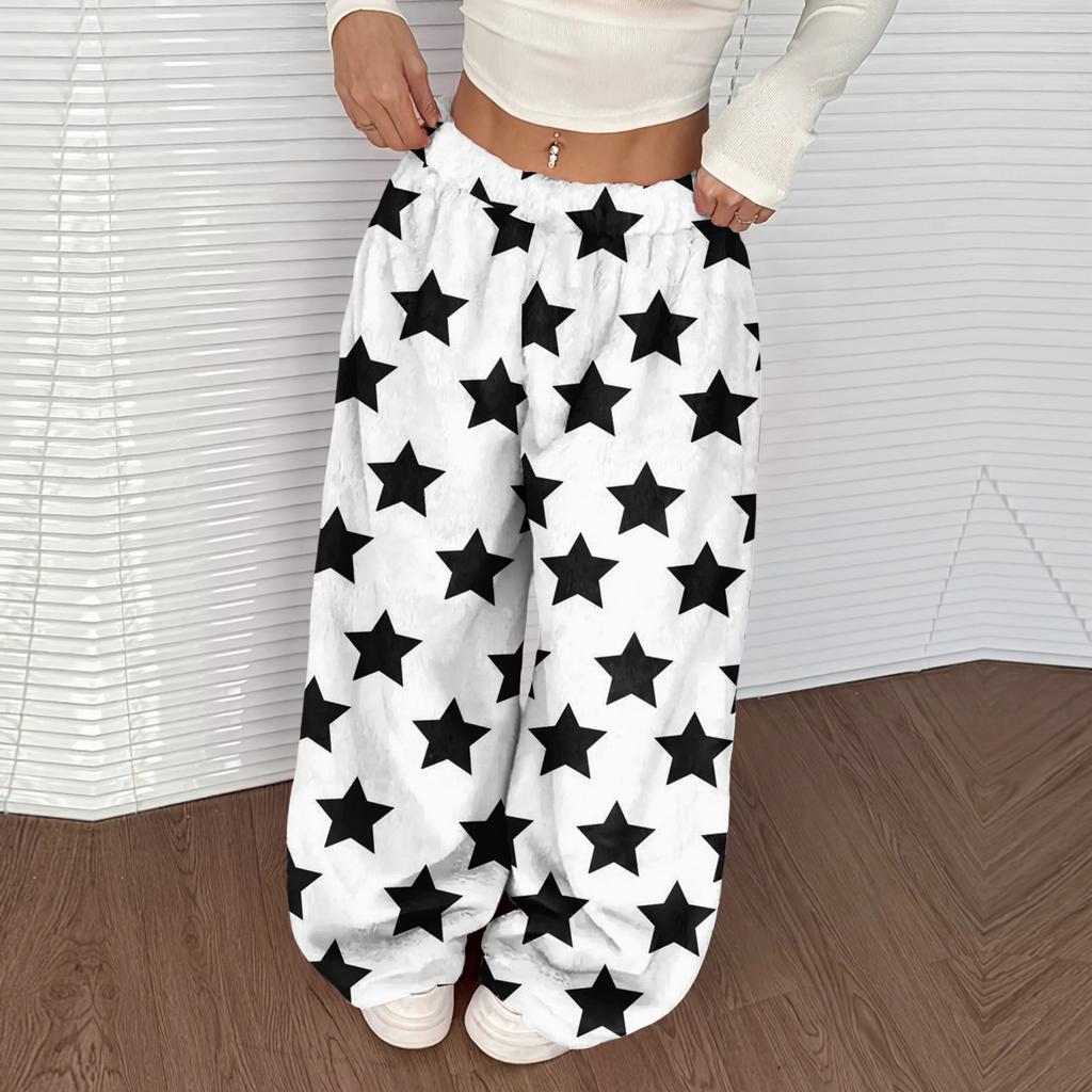 Женские повседневные и модные брюки с принтом, эластичной талией, свободными широкими штанинами