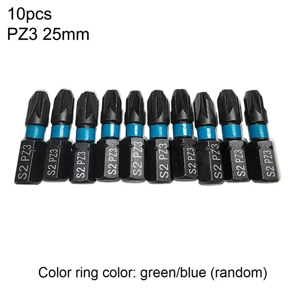 10PCs Magnetic Batch Head Alloy Steel Screwdriver Bit 25mm PZ1 PZ2 PZ3 Screwdriver Bit Hex Shank Driver Bit Hand Tools