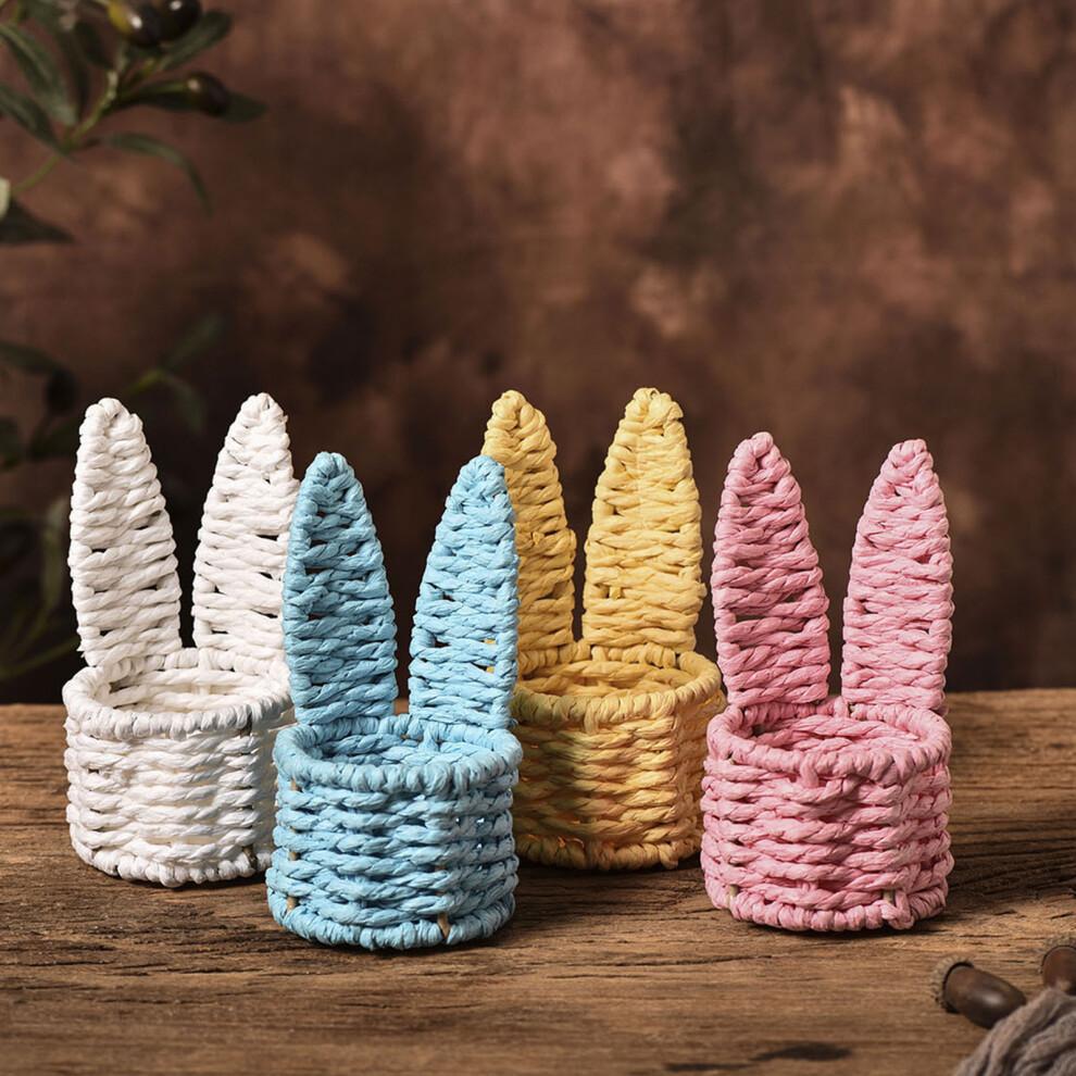 Paper Rope Basket Iron Frame Rabbit Ears for Festives-White