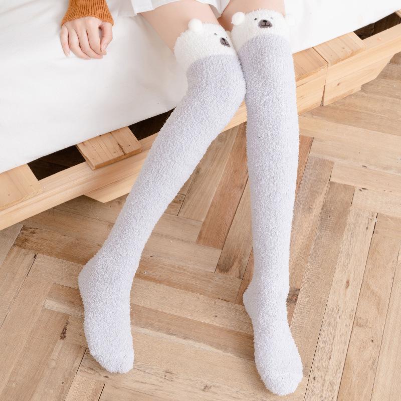 Japanese Cute High Knee Socks Children Coral Fleece Autumn And Winter Thickened Ins Home Confinement Socks Sleep Stockings