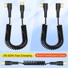 Right Angle Coiled USB C to USB C Data Cable,90° Retractable Charger Cord for Car,Type C Fast Charging Wire for iPhone,Samsung