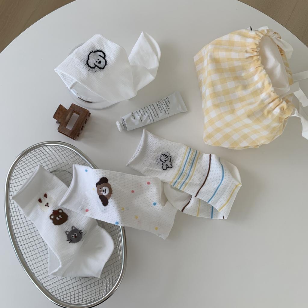 Cute Cat Short Medium Tube Socks Thin Striped Versatile Mesh Breathable Curled Socks