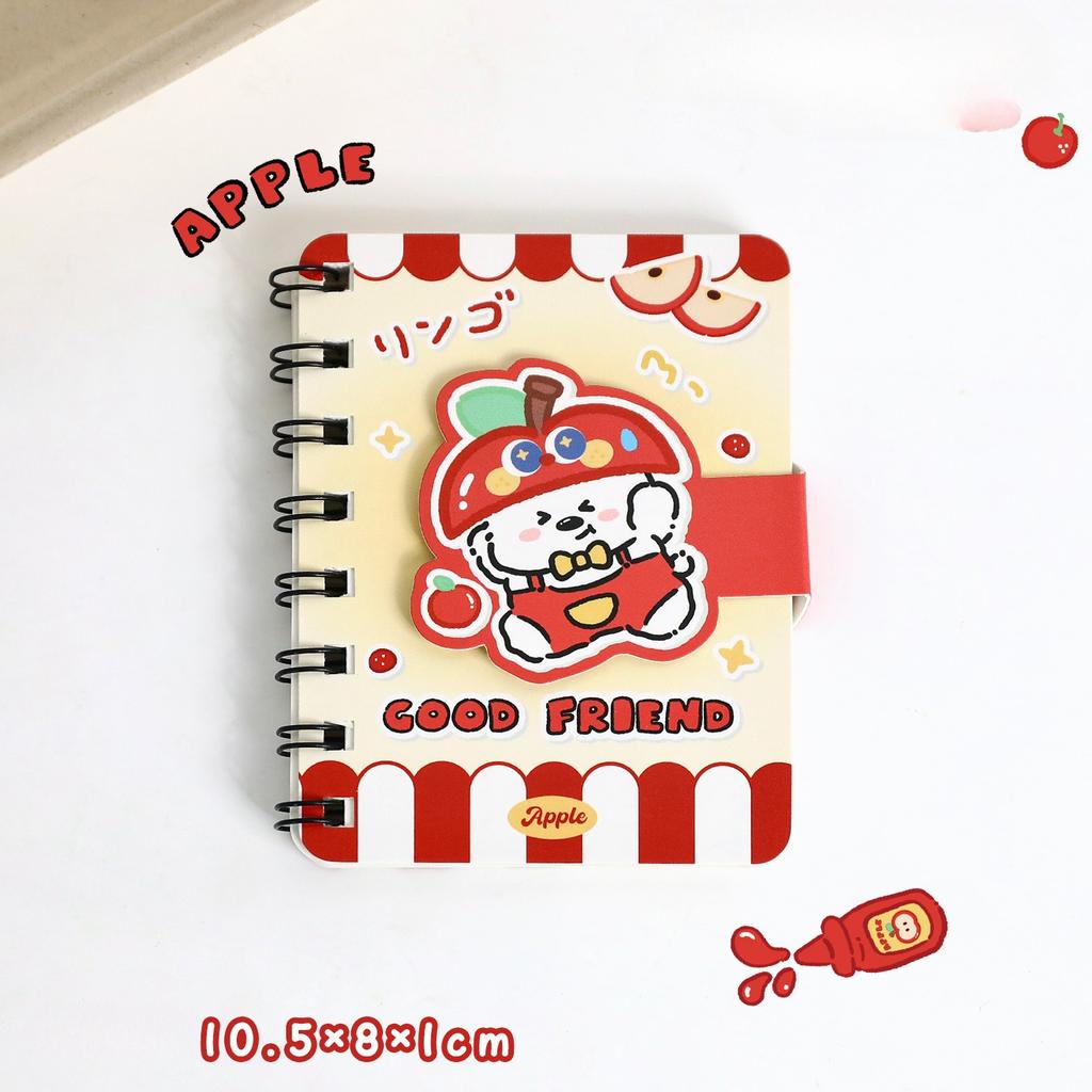 Cute Cartoon Notebook Apple Fruit Coil Notebook Kawaii Cartoon Study Notepad Portable Pocket Vocabulary Mistake Correction Journal for Student