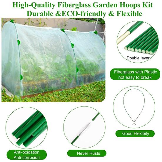 Комплект обручей для теплицы, простая сборка, комплект для выращивания в туннеле, поддерживающие обручи с зажимами, каркас арки для садовой ткани, пластиковые пленки для теплиц