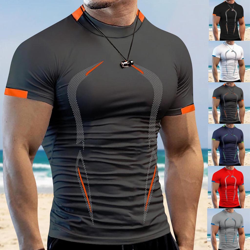 Летняя мужская фитнес-спортивная тренировка, дышащая, с короткими рукавами, европейского размера, быстросохнущая одежда, мужская спортивная модная футболка с короткими рукавами