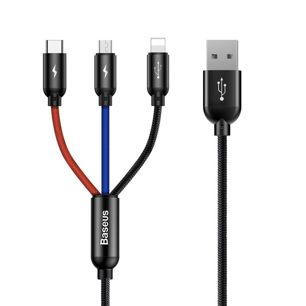 Baseus Multi-Connector Charging Cable, 3-in-1 USB-A: microUSB/Lightning/USB-C, 3.5A Fast Charge, 1.2m, Black
