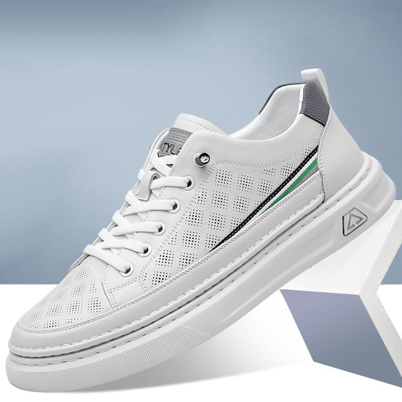 2024 Новые мужские туфли из натуральной кожи, повседневная обувь, трендовые белые туфли для скейтбординга на плоской подошве, дышащие кроссовки без застежек