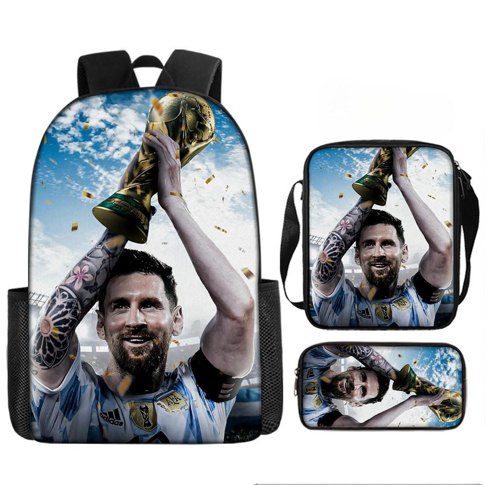 Мультяшный Месси Футбольная Печать Детский Рюкзак на Двойных Плечевых Лямках Для Использования в Школе