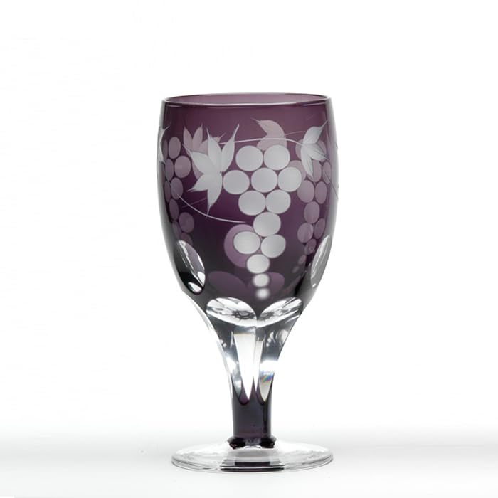 Glass Workshop Saiho Edo Kiriko Стеклянная кружка для вина и пива с узором в виде виноградной лозы Фиолетовый Сделано в Японии в деревянной коробке Стеклянная подарочная упаковка Kiriko