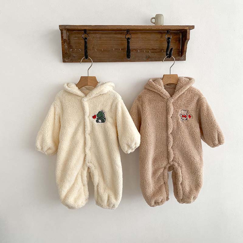Cartoon Baby Romper Cute Dinosaur Bear Girls Onesie Cotton Hooded Long Sleeve Boys Bodysuit Autumn Winter Newborn Clothes