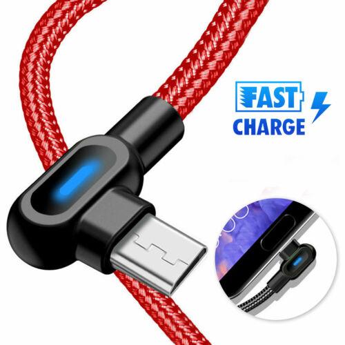 2M Double Bend 90° Right Angle Micro USB Type-c For Apple Interface LED Fast Charging Data Cable