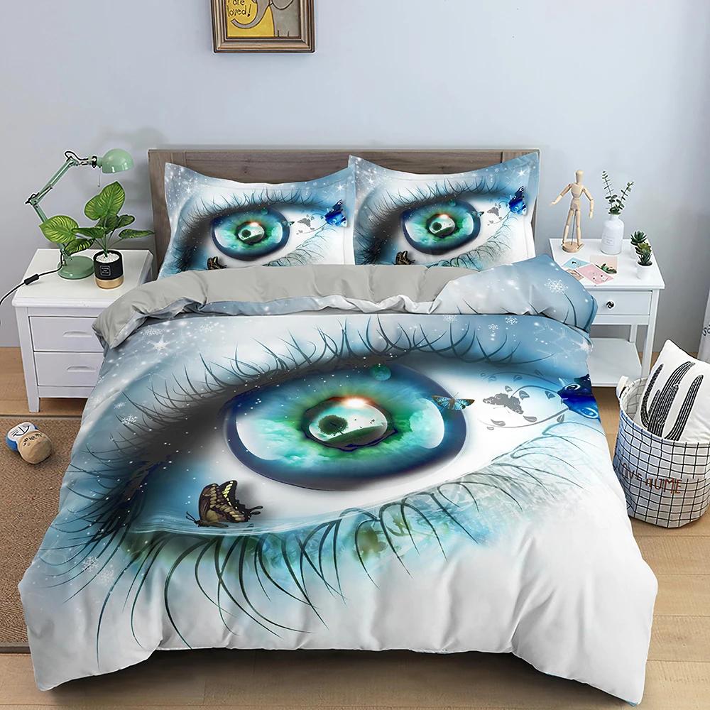 3D Blue Evil Eye Duvet Cover King Queen Size Psychedelic Magic Drawing Eyes Bedding Set Kids Teens Adults Polyester Quilt Cover