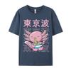 Kawaii Axolotl Eating Ramen Noodles Teens Custom Print T Shirt for Men Family Autumn All Cotton Top T-shirts Hip Hop T Shirt
