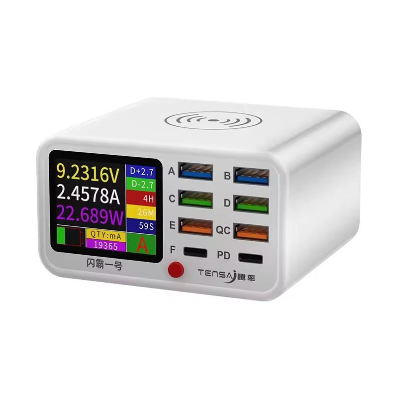 Многофункциональная 8-портовая USB-станция для беспроводной быстрой зарядки, визуальное обнаружение тока, зарядное устройство для мобильного телефона iPad, быстрая зарядка