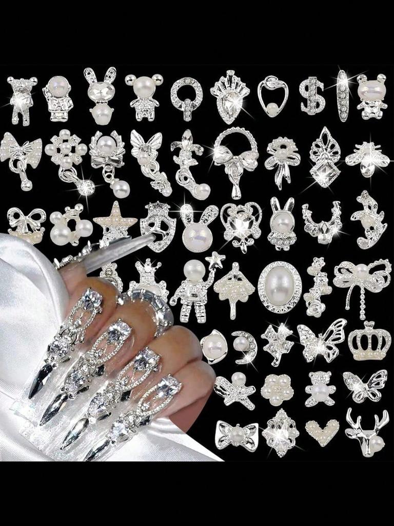 Mix30pcs золотые серебряные ногти подвески 3D сплав бабочка крест лук DIY для женщин и девочек