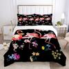 Flower Flamingo Bedding Set For Girl,Flamingos Full Bed Set,2 People Comforter Cover,Pink And Black Pdouble Bed Cover,Microfiber