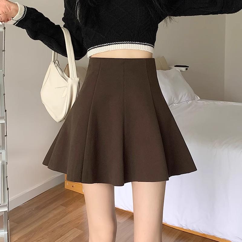 Трапециевидная юбка с высокой талией из шерсти - Женская 2025 Осень/Зима Мини, стройнящая