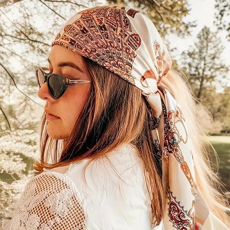 Silk Shawl Square Scarf For Women Print Headband Foulard Satin Hijab Hair Bands Neckerchief Female Head Wraps Bandana