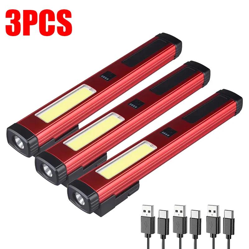 COB Magnetic Work Light USB Rechargeable LED Flashlight New Portable Lantern Camping Torch Car Repair Lamp With Built-in Battery