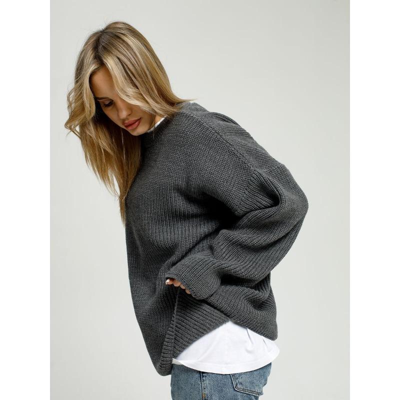 Женский осенне-зимний свитер с круглым вырезом, свободный вязаный свитер с длинными рукавами