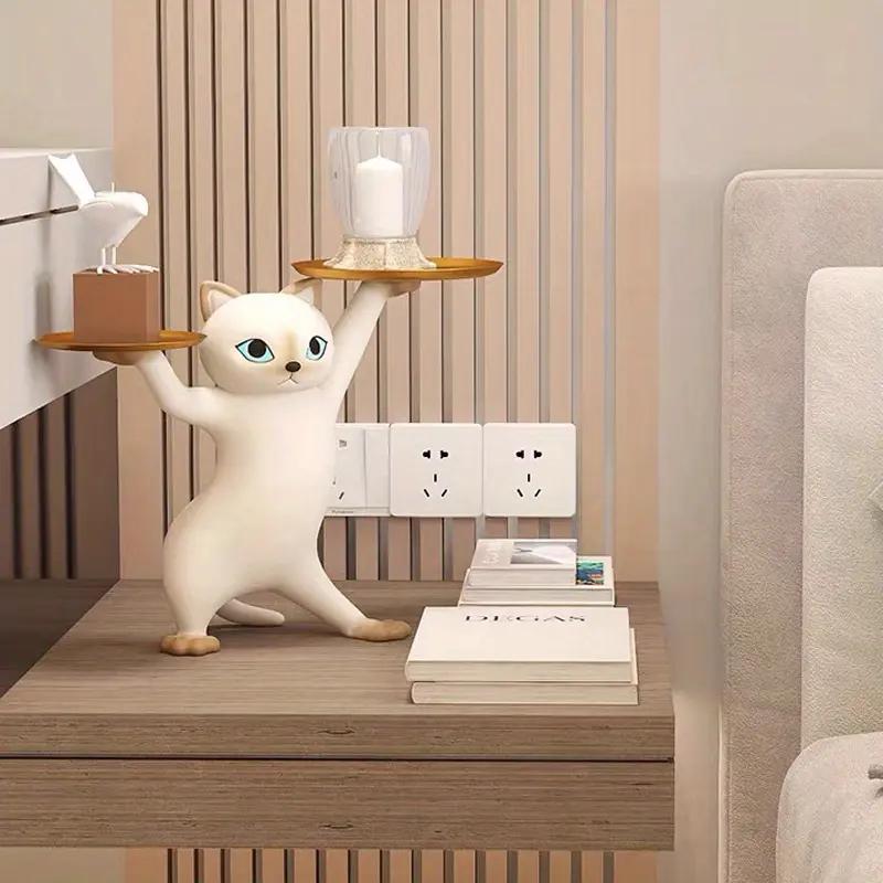 Cat Strorage Storage Tray Resin Cat Statue Figurine Candy Jewelry Earring Ring Key Holder Tray Bowl HomeTable Living Room Decor