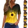 Women's Casual Printed V-neck Short Sleeved Decorative Button T-shirt Top