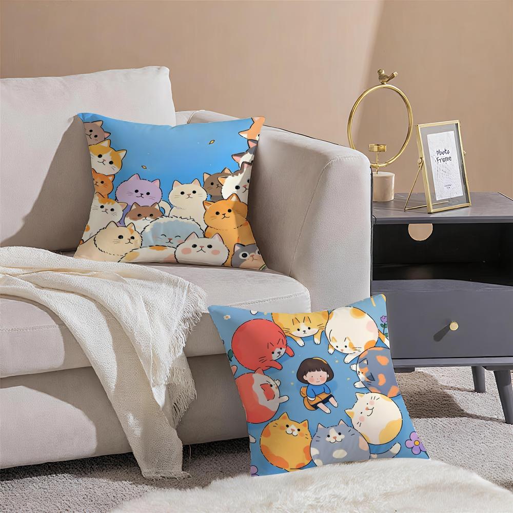 Cartoon Cute Cat Picture For Wake Up Cushion Cover Throw Pillow Cover Hidden Button Durable Polyester Chair Cushion