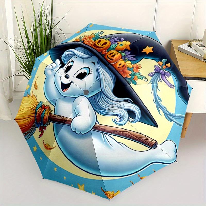 1pc Beautiful witch ghost Durable Cartoon Folding Umbrella, Portable 3-Fold Compact Umbrella for Men and Women, Suitable for Travel or Daily