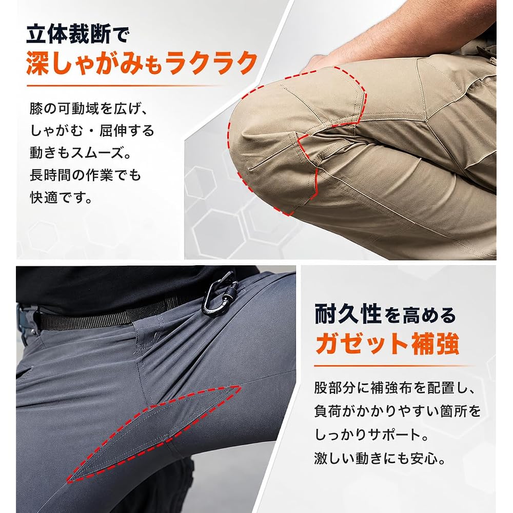 Kayiyasu Outdoor Cargo Pants, Work Bottoms for Men, Multi-functional Pockets, Abrasion Resistant,